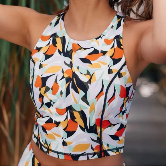 Anthropologie Sweaty Betty Power High Neck Bra Tank Top in Green Frond Print XS - Picture 3 of 10